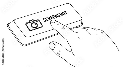 Hand finger pressing dedicated key labeled "Screenshot" next to camera icon, symbolizing digital capture command activation in a clean technical illustration style.