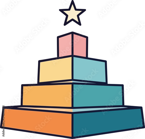 Multi Layered Business Pyramid Chart with Gold Star for Goal Achievement and Ranking