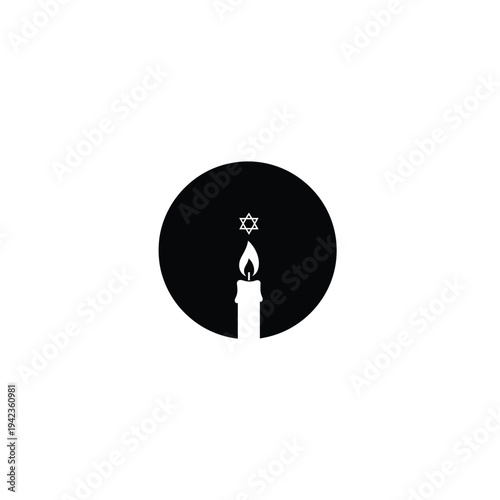 Simple candle flame with Star of David symbol on black circle background