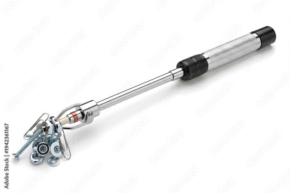 Fototapeta premium Ratchet Handle with Socket Wrench, Metal Tool on White Background