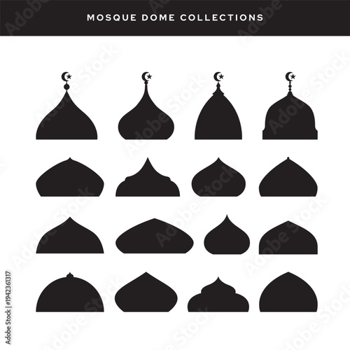 Collection of Mosque Dome Silhouette on Black Solid Color, Vector, Illustration, for Invitation card, Poster, Banner, Greetings Card and Others