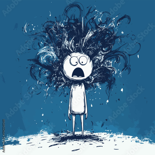 An illustration depicts a stick figure person overwhelmed with stress and anger. , vector style simple color