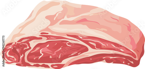 Raw beef meat cut illustration, fresh red steak with fat marbling texture for butcher shop cooking ingredient design