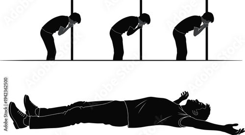 Self Heimlich maneuver illustration, choking emergency rescue technique, medical safety awareness, first aid vector art, health crisis prevention, educational concept