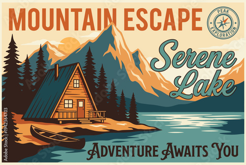 This picturesque image showcases a tranquil lakeside cabin surrounded by majestic mountains, representing a perfect getaway for nature lovers and outdoor enthusiasts.