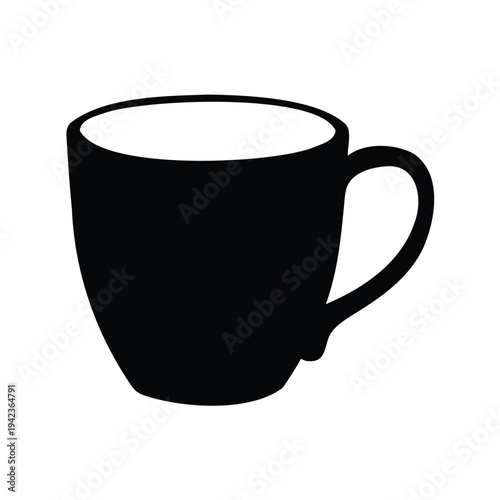 Elegant Black Silhouette of a Classic Coffee Mug Ready for Hot Drink