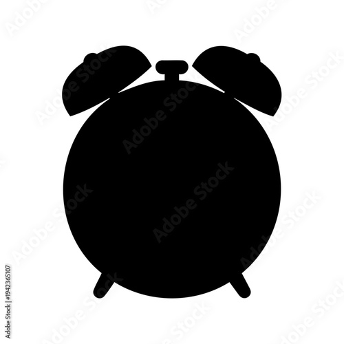 Silhouette of a Classic Twin Bell Alarm Clock on White Background