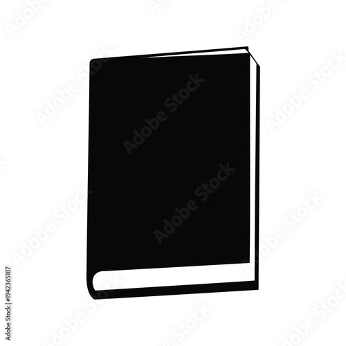 A black silhouette of a closed book standing upright on a white background