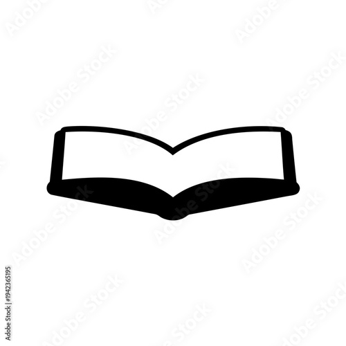 Simple black and white open book icon illustration, great for learning resources