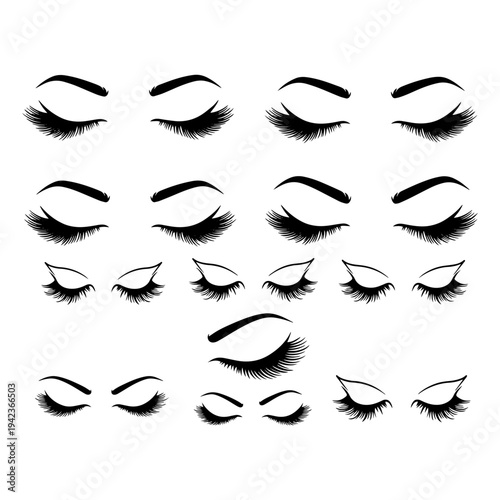 Female Eyes Brows and Eyelashes Set - Beauty Salon and Makeup Artist Vector Icons