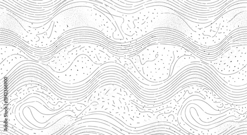 Abstract monochrome background featuring a series of wavy lines and stipple textures creating a fluid liquid-like pattern.
