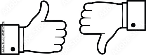 Thumbs up and thumbs down line icon, like dislike feedback symbol, customer review rating concept for satisfaction evaluation