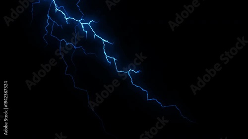 Electric Blue Lightning Strike Flashing on Transparent Background. 4K