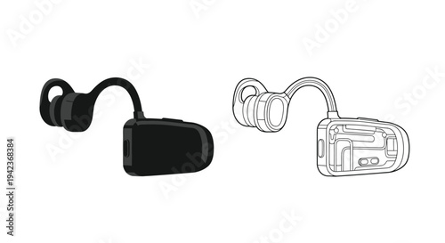 Bone conduction headphones a black solid view and a white outline