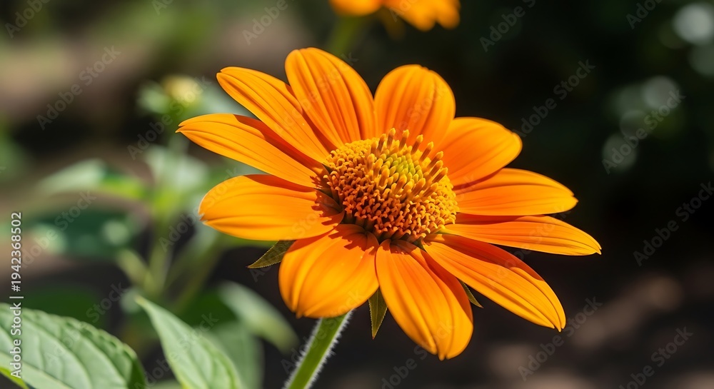 Fototapeta premium Vibrant orange flower with intricate petals and a radiant center, beautifully capturing the essence of summer's natural splendor
