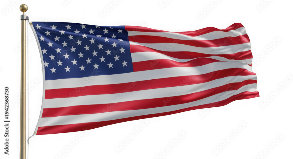 Obraz premium American flag waving on a gold flagpole isolated on transparent background transparent background