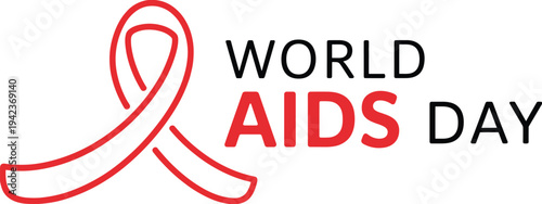 World AIDS Day red ribbon symbol, HIV awareness campaign illustration, global health support concept for prevention education solidarity