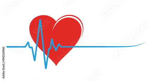 Red heart icon displays a vibrant blue electrocardiogram heartbeat.