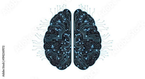 Digital brain circuit board represents artificial intelligence.
