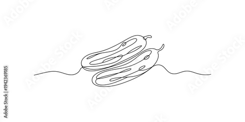 Continuous line drawing of two mitochondria with tails on white background cell biology