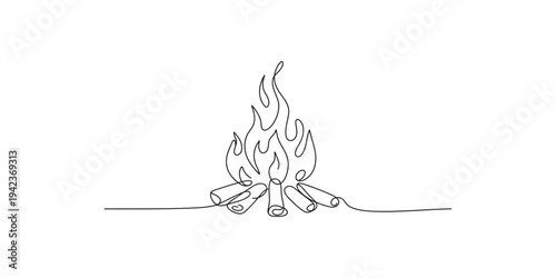 A line drawing of a campfire with flames and logs flame fire log