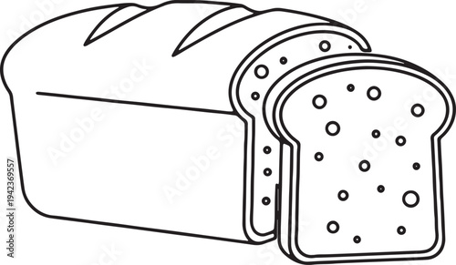 Sliced loaf of fresh grain bread outline drawing for bakery and healthy breakfast concepts