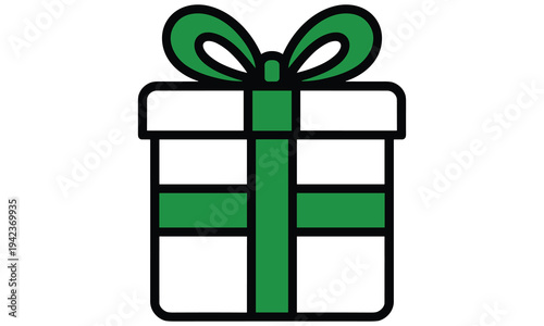Simple illustration of a gift box wrapped in green ribbon and bow on a white background, perfect for holiday and celebration concepts