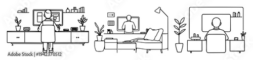 Smart home control center set with minimalist pictogram featuring person, automation, technology with digital and modern design