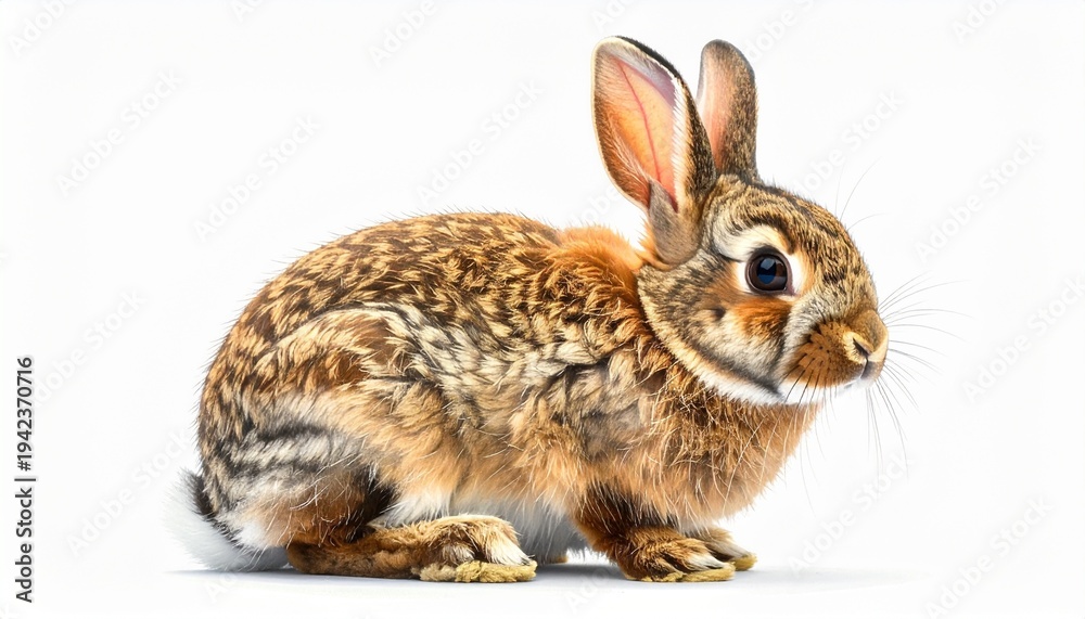 Obraz premium A brown rabbit sitting calmly on a plain surface viewed from the side showcasing its detailed fur texture and gentle expression