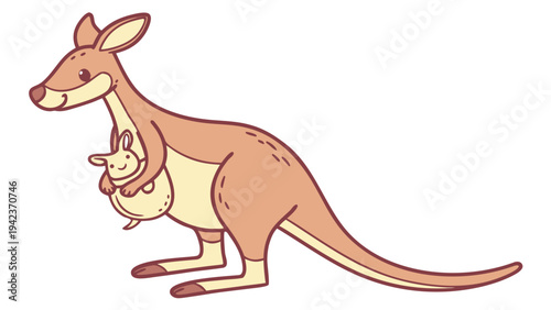 Cute Kangaroo Flat Vector Illustration with Baby