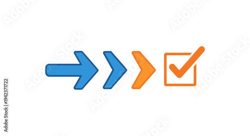 Checkmark and arrows pointing forward.