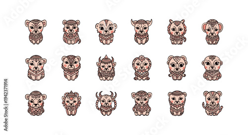 Collection of cartoon bear faces.