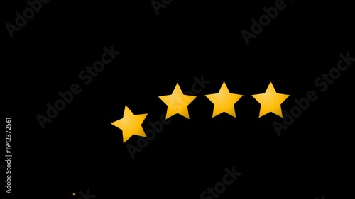 5 Star Rating Animation, star review concept, Rating stars icon animation, glowing five star flat symbol animation, star review concept on Transparent Background. 4k animation