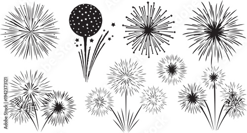 Black and white dandelion flowers illustration set on white