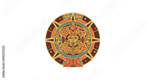Aztec Sun Stone Calendar Replica Icon, Ancient Civilization Symbol