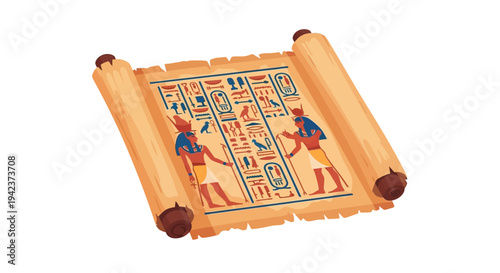 Ancient Egyptian Scroll with Hieroglyphs and Figures