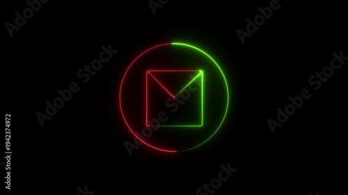 Abstract Red and Green Neon Shapes with Futuristic Design, Minimalist Neon Light Shapes in Red and Green on Black Background.