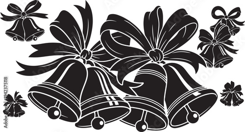 Black and White Christmas Bells with Ribbons and Bows