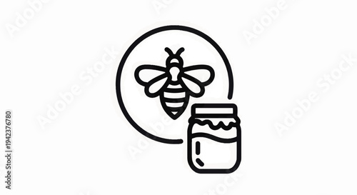 Bee and Honey Jar Simple Line Art.