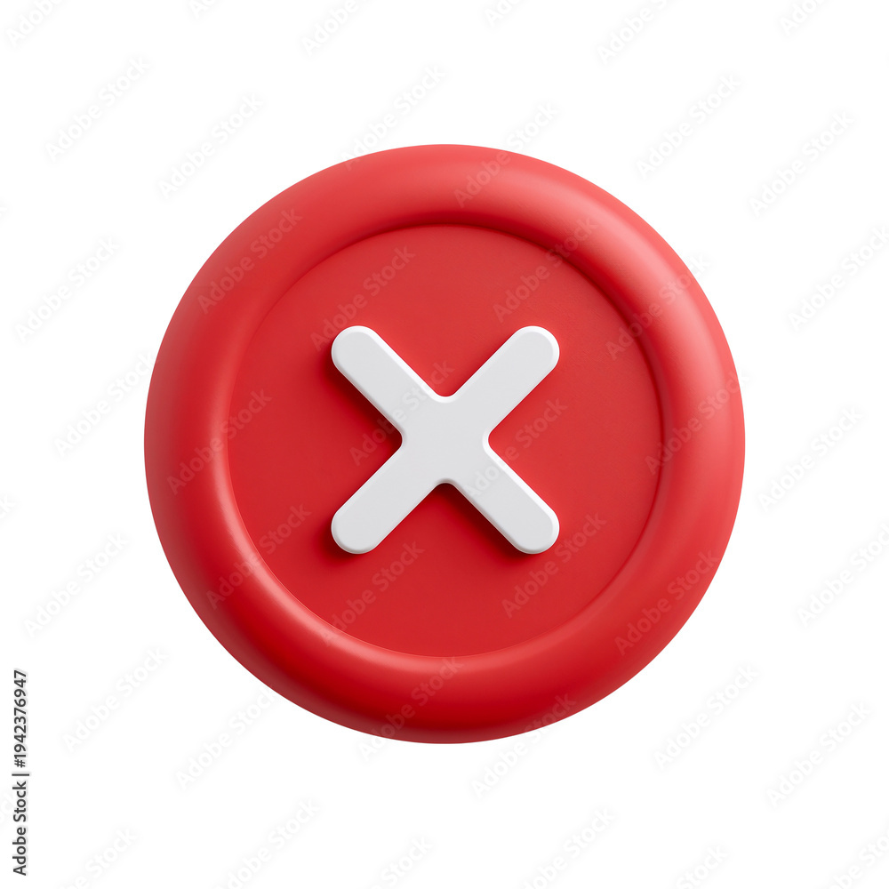 Obraz premium Red Button with White Cross Symbol - Negative Sign, Error, Cancel