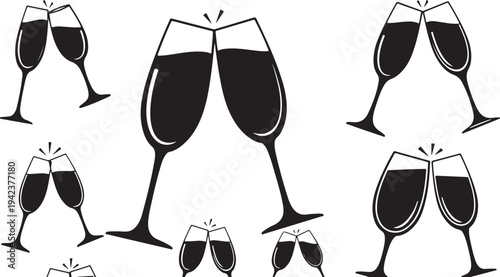 Illustration of multiple wine glasses in a celebratory toast