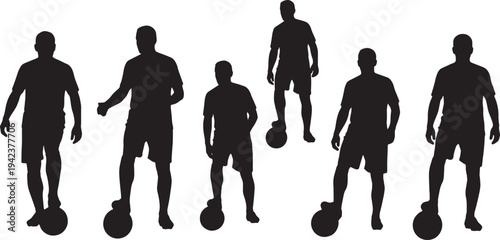 Black Solid Coach Foot on Ball Silhouettes Set of Six on White Background