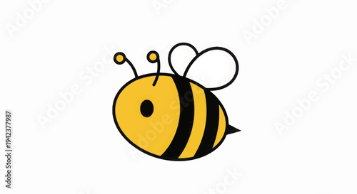Yellow Bee Illustration with Black Stripes.