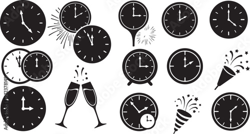 New Year's Eve Celebration with Clocks and Champagne Glasses