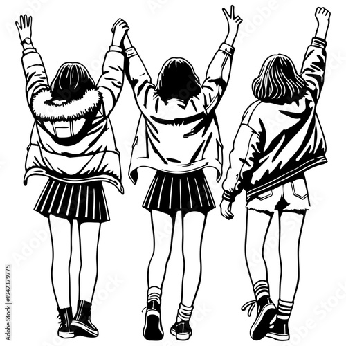 Girl Friends Together Sketch Illustration.