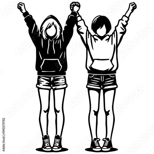 Girl Friends Together Sketch Illustration.