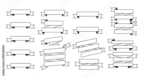 Collection of elegant blank ribbon banners and badges for text and titles, showcasing a variety of styles and sizes perfect for graphic design elements