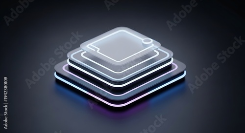 A stack of square glass plates with glowing edges