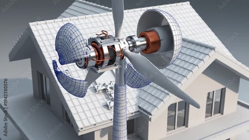 Cross Section View of Residential Rooftop Wind Turbine Mechanism ...