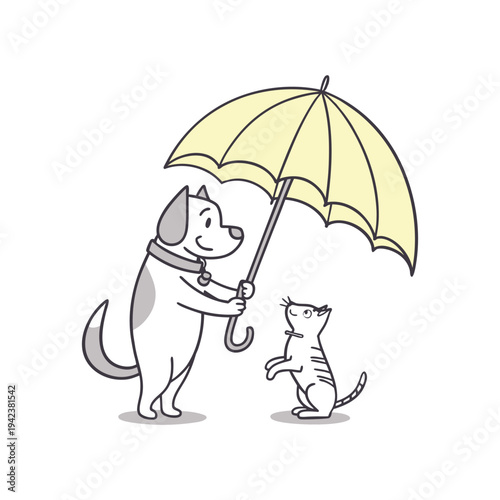 a vector illustration of a  Friendship, care, and protection between pets.